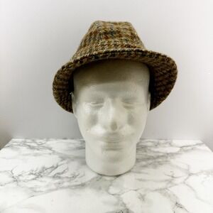 Vintage Mens Sz M Tweed Hat British Made Fedora Trilby‎ Style Brown Multi Color